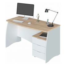 Mesa de escritorio Stil Buc 3 cajones Blanco Artik (Blanco Mate) - Roble Canadian 136cm (ancho) x 74cm (alto)