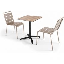 Mesa de jardín de conjunto laminado de roble oscuro y 2 sillas topo