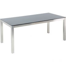 Mesa de jardín con tablero de vidrio negro 180 x 90 cm para 6 personas con marco de acero Grosseto