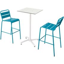 Mesa alta de conjunto de terrazo laminado y 2 sillas azul pacífico