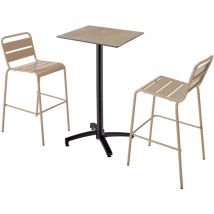 Oviala - Mesa alta de conjunto laminado de márTaupe beige y 2 sillas topo