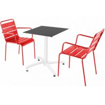 Oviala - Mesa de jardín de conjunto laminado negro y 2 sillones rojos - Rojo