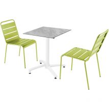 Mesa de jardín de mármol laminado y conjunto de 2 sillas verdes - Verde