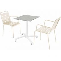 Oviala - Mesa de jardín de hormigón laminado y 2 sillones marfil - Marfil