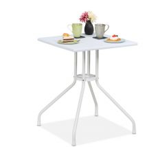 Mesa de Jardín, Plegable, Mesita Camping, 73x62x62 cm, Mesilla Efecto Ratán, Plástico, Resistente, Blanco - Relaxdays