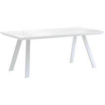 Mesa de jardín rectangular de mármol blanco.