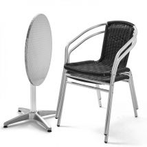 Mesa y 2 sillones de jardín de aluminio negro