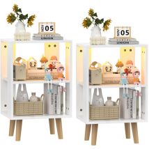 Chleby - Mesa de noche con rgb led, Juego de 2,Blanco, 40 x 30 x 64 cm