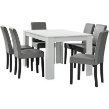 Helloshop26 - Mesa de salón comedor con 6 sillas acolchadas 140 cm blanco gris