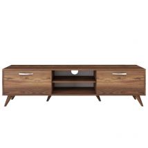Hanah Home - Mueble tv, 2 puertas abatibles, 2 nichos abiertos en el medio decorado en madera de nogal L180 cm