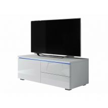 Mueble TV Nashville 130, Blanco + Blanco brillante, Número de puertas: 0, Número de cajones: 0, 100x35x45cm, LED