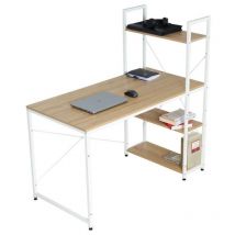 Dupi - Mesa Escritorio Librería Oficina Estilo Nórdico en Blanco y Taupe con 3 Estantes 120x112x60 cm
