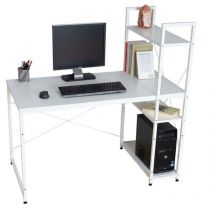 Dupi - Mesa Escritorio Librería Oficina Estilo Contemporáneo en Blanco con 3 Estantes 120x112x60 cm