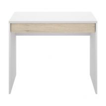 DKT - Mesa escritorio Sam con cajón acabado en Blanco y Natural 74.2 cm(alto) x 89.5 cm (ancho) x 49.8 cm (fondo)