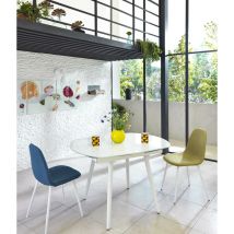 Sololed - Mesa extensible con tapa de vidrio templado blanco 120/180x90h cm