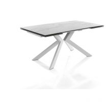 Oresteluchetta - Mesa extensible de cerámica de mármol blanco cm. Al.76xP.90xL.160/200/240