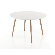 Mesa extensible redonda efecto madera lacada en blanco, Al 75 x ø 120 cm