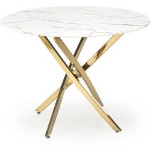 Mesa Houston 1538, Dorado + Mármol blanco, 75x0x0cm, Vidrio templado, Metal