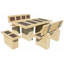 Mesa jardín rectangular livin plus 190x90x75cm. Con 4 bancos (2 con respaldo), color Ocre