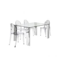 Mesa Orinoco de cristal y patas metálicas. 150 cm(ancho) 76 cm(altura) 90 cm(fondo)