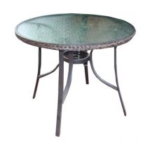 DL - mesa aluminio osuna marron 104 cm , Mesa Osuna marrón 14 cmFabricado en aluminio de alta calidadIncuye ribete de fibra imitación mimbre de color