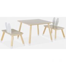 Sweeek - Mesa para niños con 2 sillas, Ben, Blanco, 59.5x59.5x43.3 cm