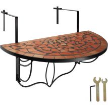 Mesa plegable de balcón para macetas mosaico 75x65x62cm - mesa colgante de acero, mesa elegante para terraza con anclajes metálicos, mueble de