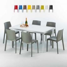 Mesa Rectangular Blanca 150x90 cm y 6 Sillas De Colores Rome Summerlife - Gris