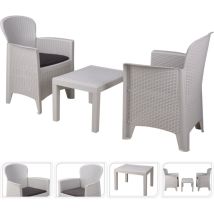 Outdoor-lounge-set Foggia, Gartengarnitur Mit 2 Sesseln Und 1 Couchtisch, Sitzecke In Rattan-optik Mit Kissen, 100 % Made In Italy, Weiß