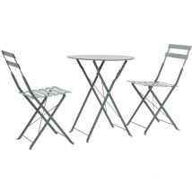 Mesa y sillas bistró de jardín 3 piezas acero gris