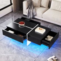 Mesas bajas fijas 100x50x34,5cm con 3 cajones, LED, aglomerado, blanco y negro