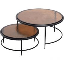 Signature - Mesas de centro nido en vidrio ahumado y metal negro D86 cm - igloo