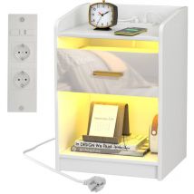 Chleby - Mesilla de Noche led, Mesilla de Noche con Cajón, Estación de Carga con 2 Tomas de Corriente y 2 Puertos usb, Mesa Auxiliar para Dormitorio,