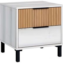 Ventamueblesonline - Mesita De Noche 2 Cajones Arles Blanco Albo y Roble Rayado 45x47 cm