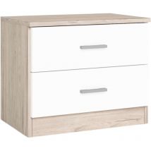 Vmo Home - Mesita de Noche, Mesilla de Noche Couple 2 Cajones Organizador de Almacenamiento Blanco y Roble Sahara 50x42x33cm