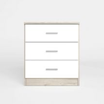 Vmo Home - Mesita de tres cajones couple tablero de partículas melaminizado color blanco / blanco y sahara 50x33,3x58 cm sahara/blanco mate