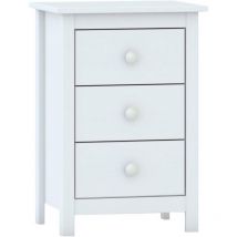 Moblit - Mesita 3 cajones , pino macizo serie Alme blanco, medidas: (63x43x35) cm ( altoxanchoxfondo), color blanco lavado.