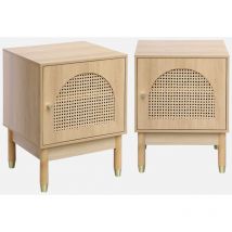 Mesita de madera y caña 1 puerta , set de 2, Judith, Natural, 45x40x60 cm