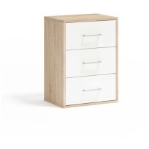 Hm-actually - Mesita De Noche 3 Cajones Acabado Cambrian/blanco, 63cm(alto) 45cm(ancho) 33cm(fondo)