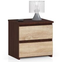 Abamihome - Mesita de noche akord CL2 Wenge 40 cm 2 cajones frente en color Roble Sonoma 40x35x40 cm