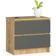 Mesita de noche Akord K60 Roble Artisan 60 cm 2 cajones frente en color Grafito Gris 60x40x55 cm