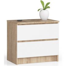 Abamihome - Mesita de noche akord K60 Roble Sonoma 60 cm 2 cajones frente en color Blanco 60x40x55 cm
