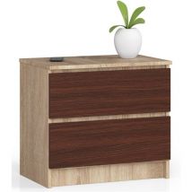 Abamihome - Mesita de noche akord K60 Roble Sonoma 60 cm 2 cajones frente en color Wenge 60x40x55 cm