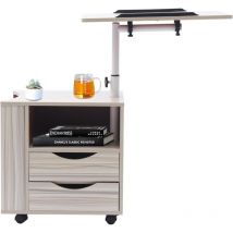 Gojoy - Mesita de noche con ruedas, funcional mesita de noche giratoria ajustable de madera con cajones y estante abierto (arce blanco), para