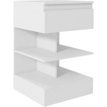 Mesita de noche mesa auxiliar con cajón y 2 estantes abiertas para dormitorio salón cama oficina estilo moderno 39x39x65 cm blanco