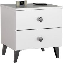 Mesita de noche mobi Blanco 40 cm 2 cajones con tiradores negros 40x37x43 cm