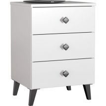 Mesita de noche mobi Blanco 40 cm 3 cajones con tiradores negros 40x37x58 cm