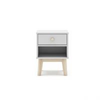 Mesita de noche para dormitorio Dylan 1 cajón acabado blanco/cera blanca, 40cm(ancho) 53.1cm(alto) 35cm (fondo)