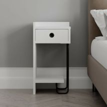 Mesita de noche Sirius blanca con cajón y pata izquierda de metal negro