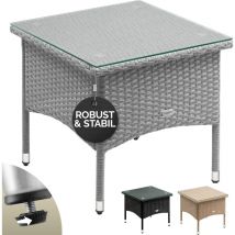 Mesa Auxiliar Poliratan Resistente a la intemperie Altura Ajustable Exterior Tapa de cristal 80kg de capacidad de carga Jardín Balcón Terraza Mesa de